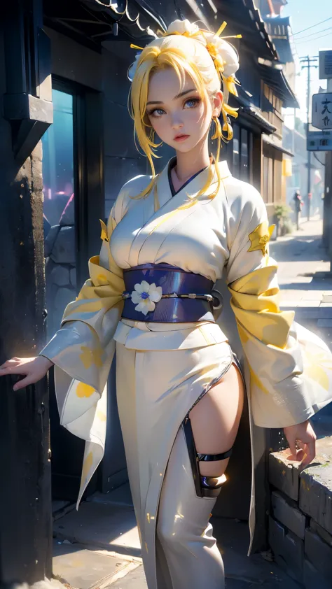 (La mejor calidad,A high resolution,Ultra - detallado,actual),Ariana Grande cyborg ciberpunk kimono 、nalgas grandes、arrodillarse...