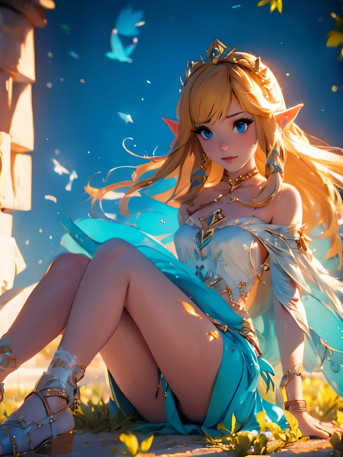 Zelda, the legend of Zelda, Realista, melhor qualidade, ultra-high resolution, cameltoe, dress, feet, pantsu, pointy ears, skirt lift
