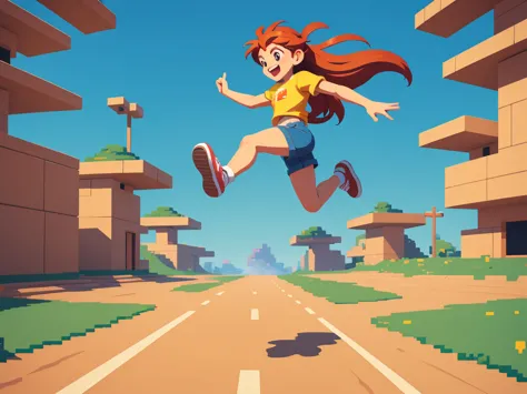 (best quality,4k,8k,highres,masterpiece:1.2),pixel art,girl jumping and running,colorful,retro style,dynamic movement,playful,en...