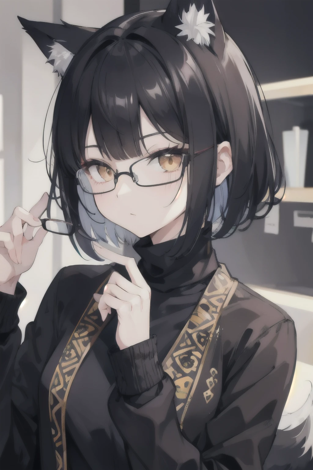 Anime girl with black hair and glasses holding a pair of scissors - SeaArt  AI