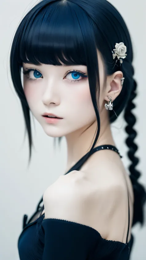 hair ornaments、earrings、(rose tattoo:1.0)、gothic punk, 13 year old girl, alone,、highest quality, realistic, Super delicate illus...