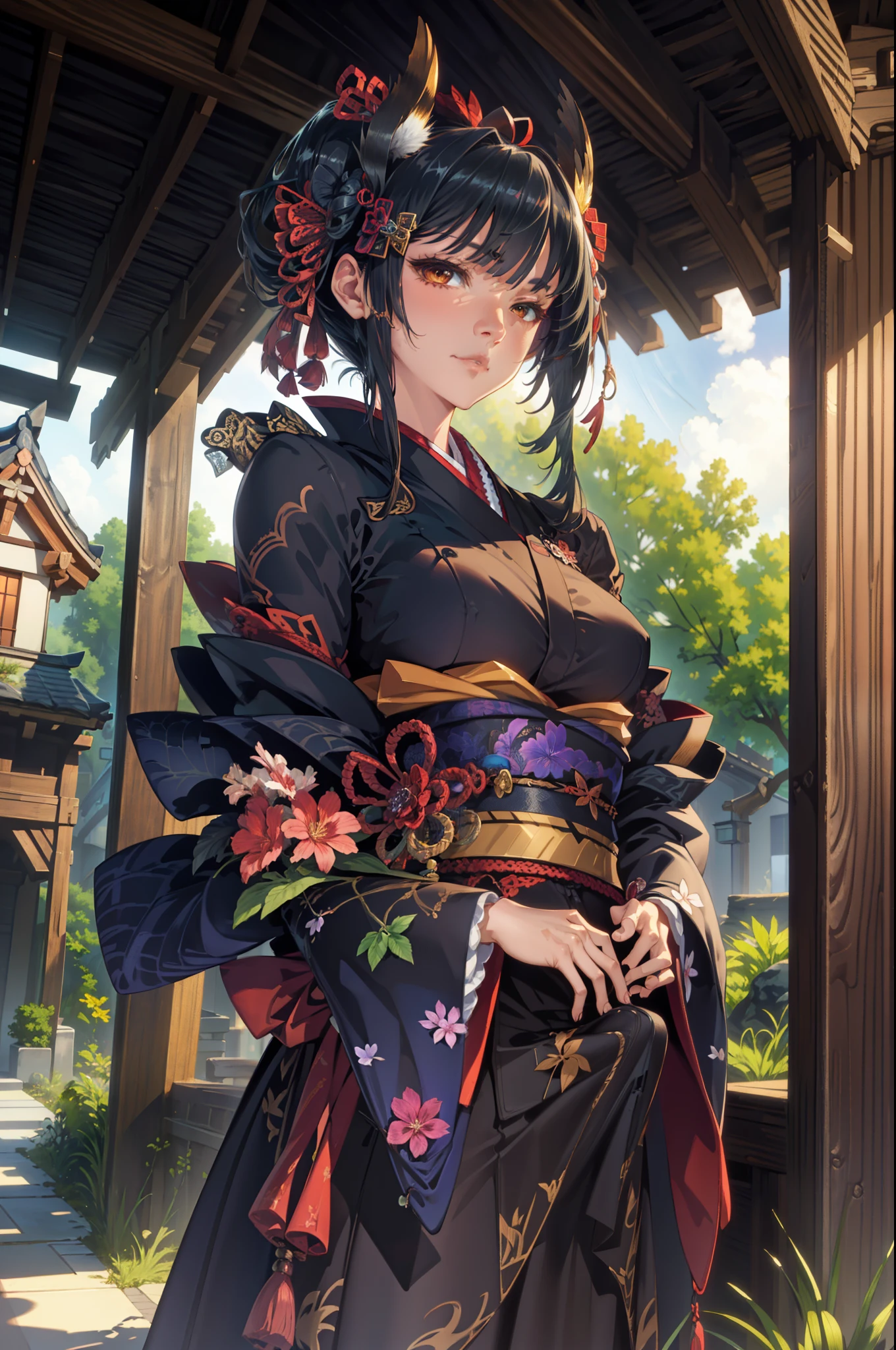 (extremely detailed CG unity 4k wallpaper),(masterpiece),(best quality),(ultra-detailed),(best illustration),(best shadow),(absurdres),(detailed background), skirt, cloth bulge, futanari, Detailed face, Detailed hair, Japanese, Arrogant, Rich, Mansion setting, hime hair cut, black hair,