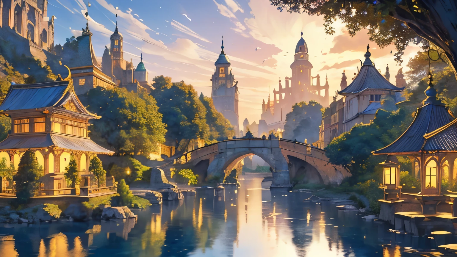 (best quality,4k,8k,highres,masterpiece:1.2),ultra-detailed,(realistic,photorealistic,photo-realistic:1.37),wide angle,bird eye view,fantasy capital city,Atlantis city set up,medieval renaissance port city background,lake flow,magic aura,lush greenery,illuminated canals,ornate architecture,ethereal floating platforms,elaborate towers,glowing gems,enchanted waterfalls,bustling marketplaces,vibrant colors,sunlit skies,towering spires,exquisite craftsmanship,grandiose entrances,secret passageways,mysterious statues,winding cobblestone streets,whispering trees,picturesque bridges,arched doorways,dragon statues,mythical creatures,stunning mosaics,intricate details,harmonious blend of cultures,folklore-inspired murals,floating lanterns,celestial patterns,floating gardens,golden statues of gods,celestial music filling the air,tranquil atmosphere,hidden treasure caverns,serene temples,floating palaces,pulsating energy,airships gliding through the sky,endless adventures.