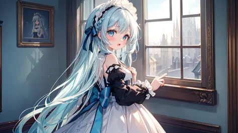 masterpiece, best quality, extremely detailed, (illustration, official art:1.1), 1 girl ,(((( light blue long hair)))), light bl...