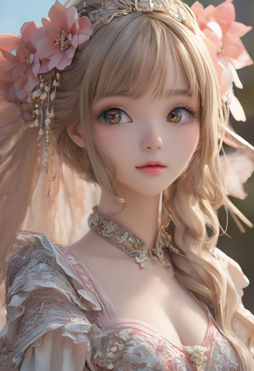 face, colorless background, , , straight hair, long hair, , ,bangs, (美しく詳細なface), (detailed and beautiful eyes), whole body、dress、luxury fabric、、super delicate、super beauty,long hair、positive、super beauty、漢服ピンクdress、palace、blonde hair、ロリータdress、 Waiting to start、高級なdress、high resolution、3D,4D、