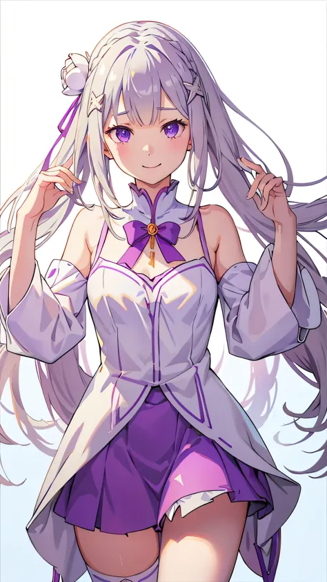 realistic、one girl、 Emilia Lee:zero、crown blade、flower hair ornament、×hair ornament、gray hair、long hair、purple eyes、fantasy、The ...