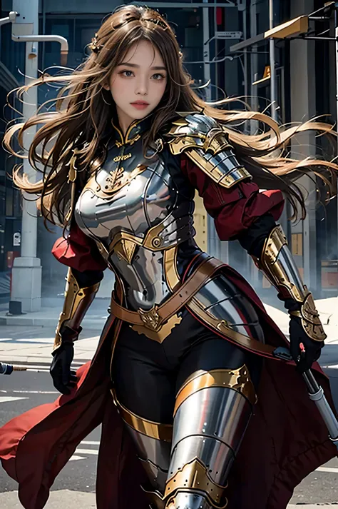 photorealistic, high resolution, soft light,1women, solo, hips up, shining skin, (detailed face), Chinese armor, full armor, lon...