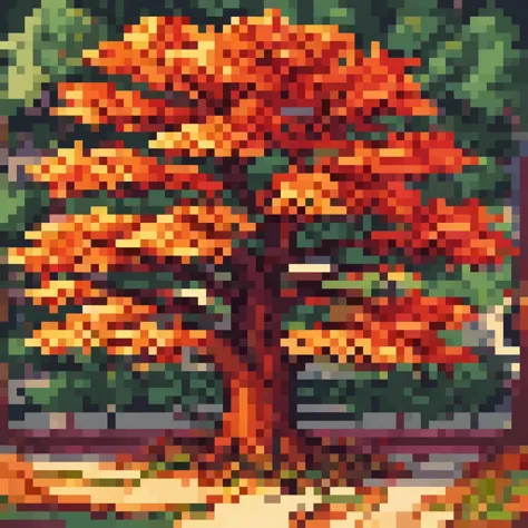 pixel art, pixel art maple tree, cubist painting, neo-cubism, layered overlapping geometry, art deco painting, dribbble, geometr...