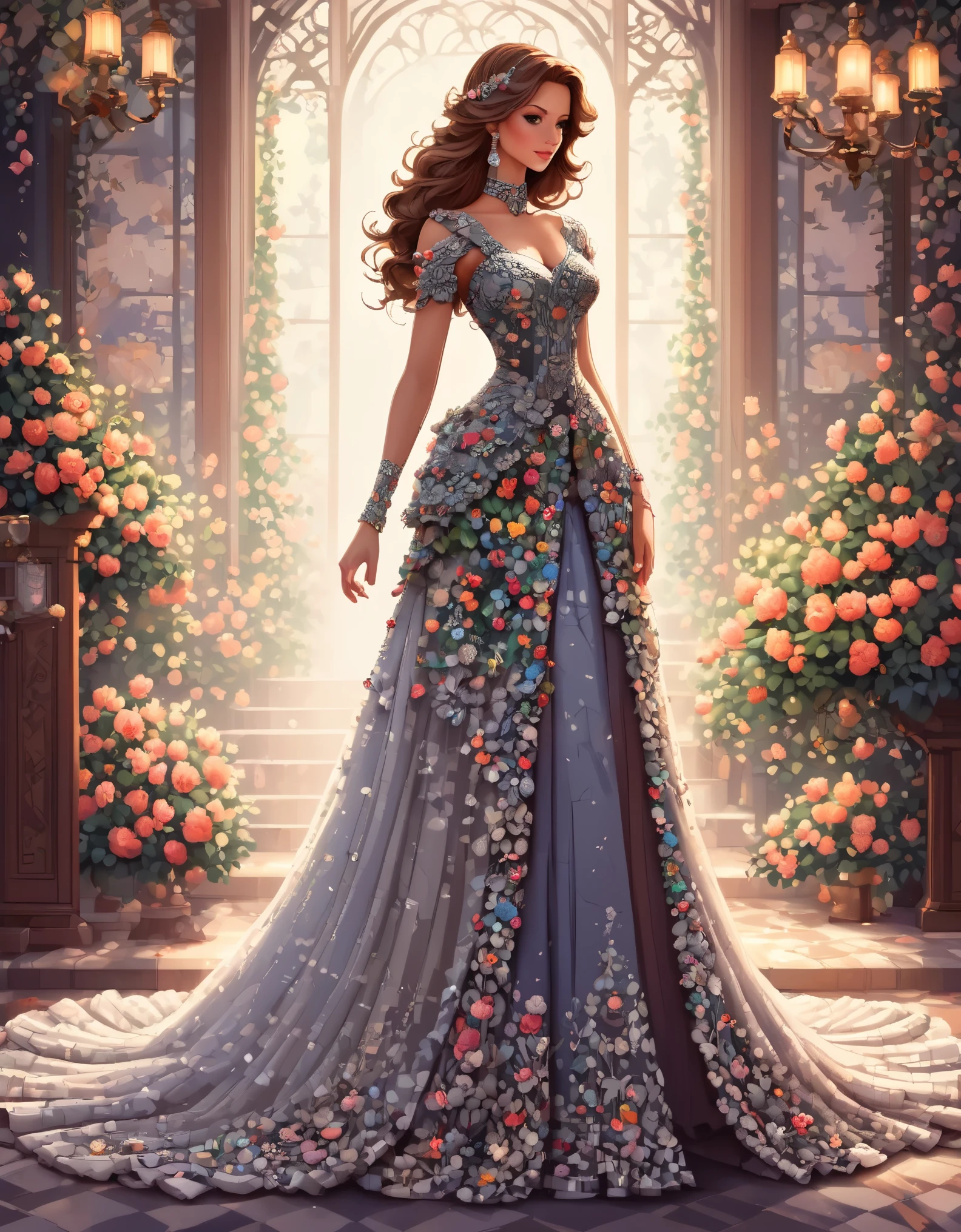 im Stil der Pixelkunst, ein Kleid, Ganzkörper, Schöne Details