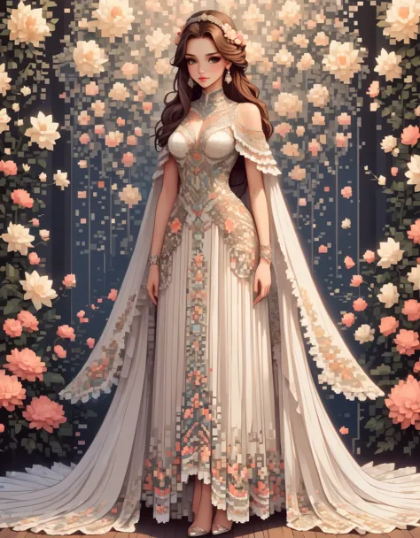 in style of Pixel art, a dress, full body, beautiful detailed