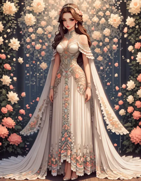 in style of pixel art, a dress, full body, beautiful detailed