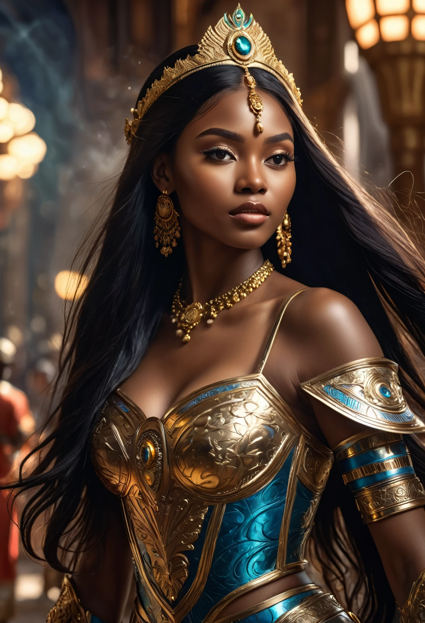 Novela en el reino futurista de Mali, a beautiful young darkskin couple 17's con (((una joven princesa de pelo largo y negro))) con (((a young imperial prince con long black hair))), fighting con swords and lances, (((muy hermoso))), caras perfectas, todo el cuerpo, escena romantica, camino romantico, pareja sexy, 8K, extremadamente detallado, (alta calidad, Realista, photoRealista: 1.37), cuerpo completo, proporciones ideales y tez definida, Características meticulosamente diseñadas, belleza inalcanzable, perfección, artistic obra maestras, vivid realism, esculturas hiperdetalladas, formas realistas, verdaderamente impresionante, artesanía impecable, Puro resplandor, belleza etérea, contornos delicados, poses llamativas, belleza sublime, matices sutiles, composiciones dinámicas, Colores vibrantes, Iluminación perfecta, expresiones conmovedoras, celestial aura, presencia majestuosa, atmósfera de ensueño, Representación de octanaje detallada e incomparable que es tendencia en artstation, fotografía artística 8k, photoRealista concept art, Luz perfecta cinematográfica volumétrica natural suave., chiaroscuro, fotografía premiada, obra maestra, óleo sobre lienzo, hermoso detallado intrincado locamente