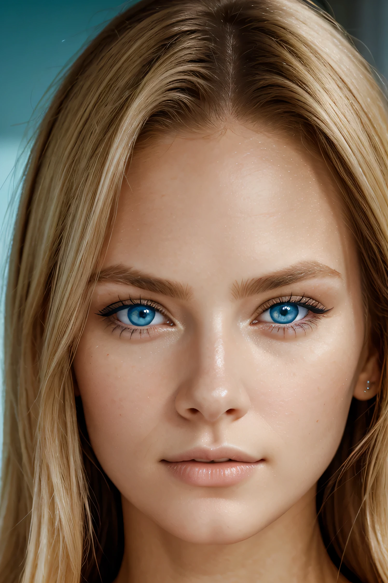 A close up of a woman with blue eyes and long blonde hair - SeaArt AI