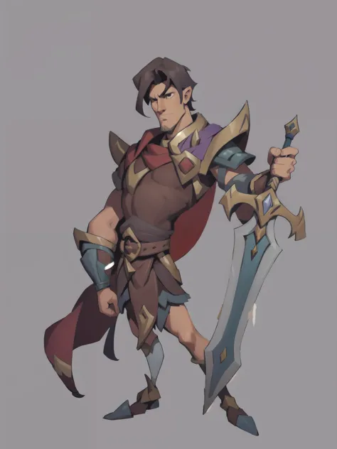 One is wearing brown clothes、Cartoon image of man holding sword, heroic fantasy character concept, hero character art, Warrior character design, warrior dnd character, Character Design Contest Winner, fantasy character concept, detailed character art, High...