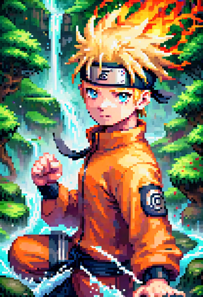 pixel art painting, "NARUTO", fantasy, (best quality, masterpiece, Representative work, official art, Professional, Ultra intricate detailed, 8k:1.3)