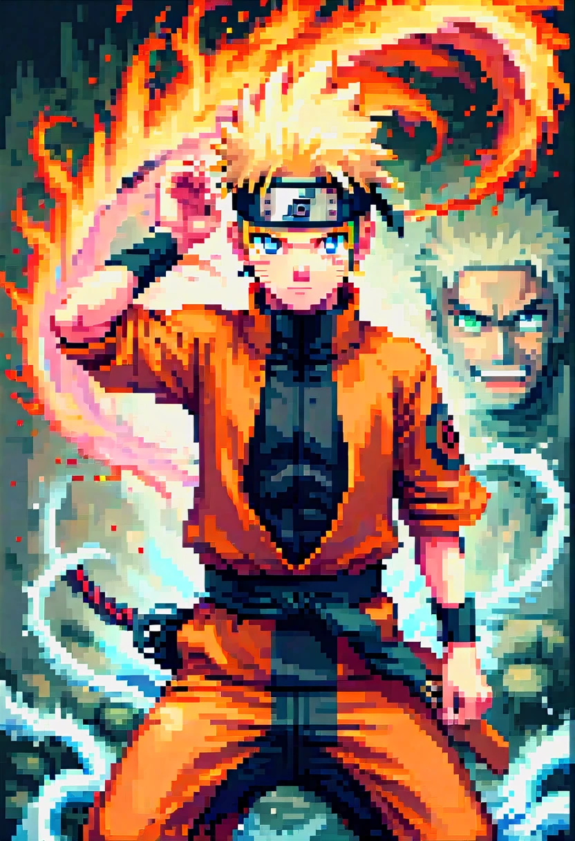 pixel art painting, "NARUTO", fantasy, (best quality, masterpiece, Representative work, official art, Professional, Ultra intricate detailed, 8k:1.3)