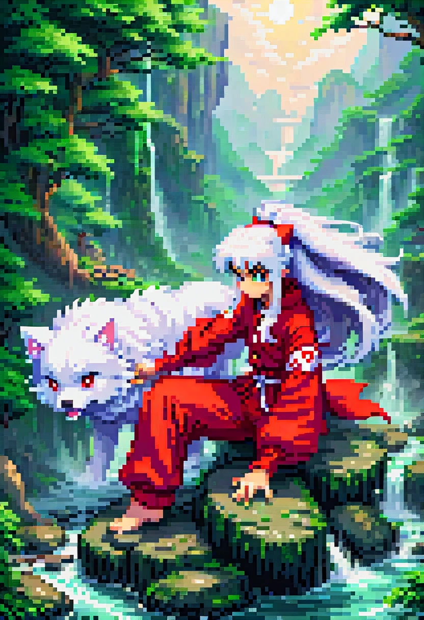 pixel art, "Inu Yasha", Fantasie, (beste Qualität, Meisterwerk, Repräsentative Arbeit, offizielle Kunst, Fachmann, hohe Details, ultra kompliziert detailliert:1.3)