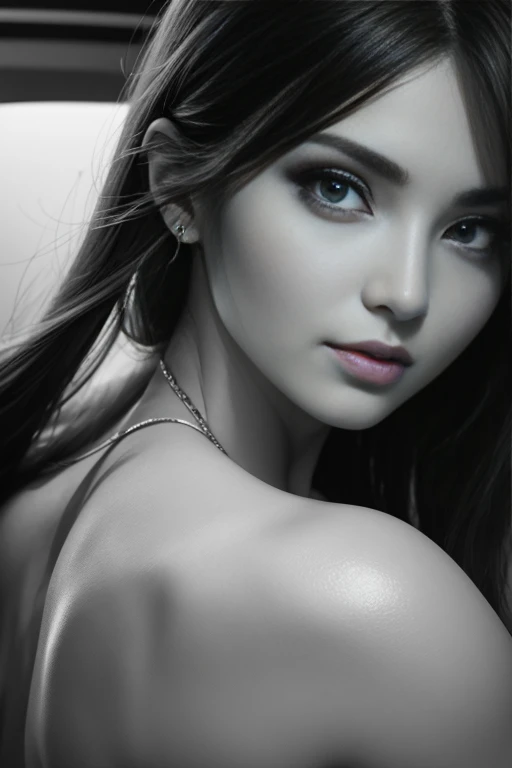 Photorealistic, blackandwhite and coloured, woman's face, close up, beautiful, 8k, detailed, q2