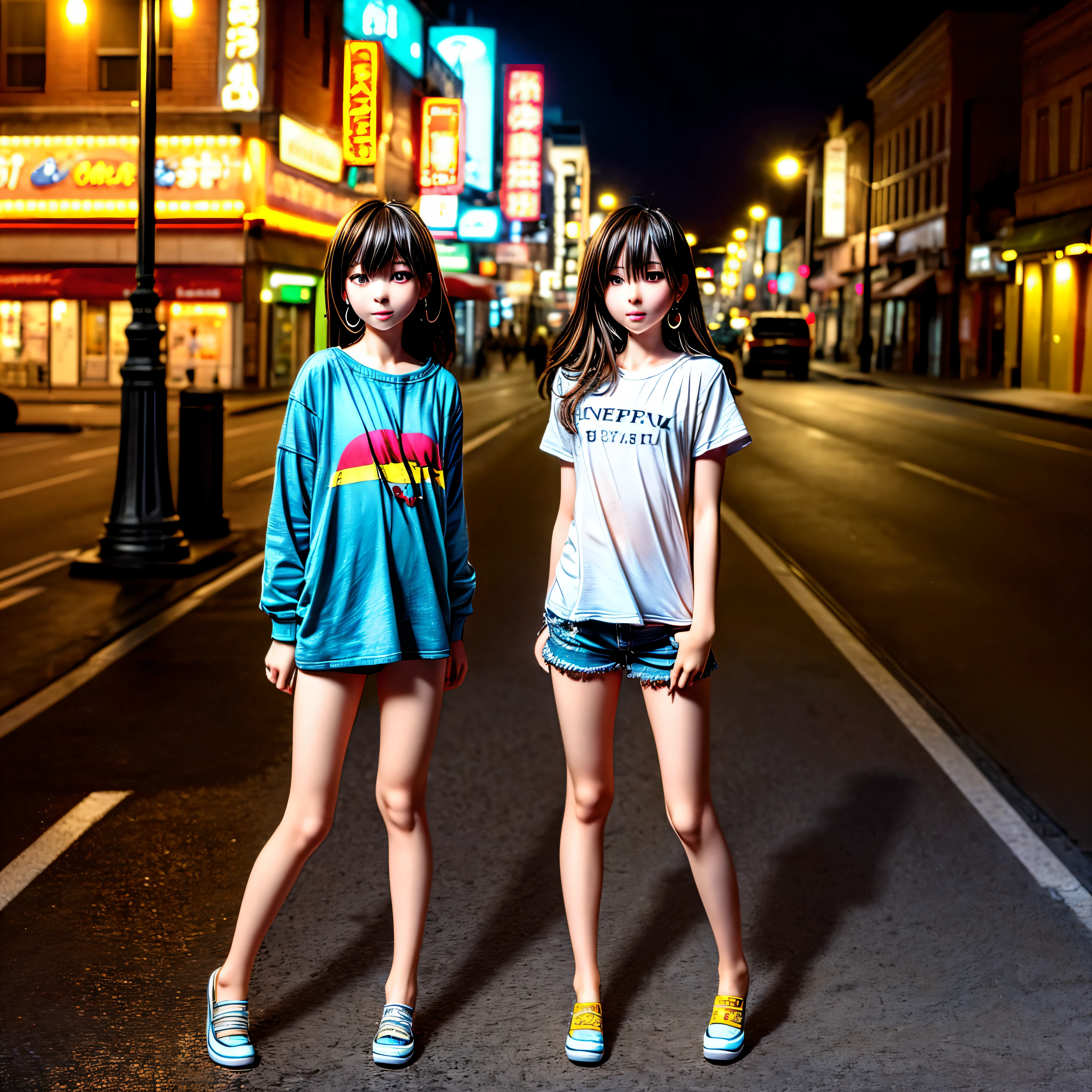 Top quality, masterpiece, ultra high definition, (Real: 1.4), Original photo, (Evening Street), 1 girl, black eyes, looking at the audience, long hair, light makeup, lips, small ears, white t-shirt, denim shorts, earrings, sitting Ferrari,, slim, neat, park