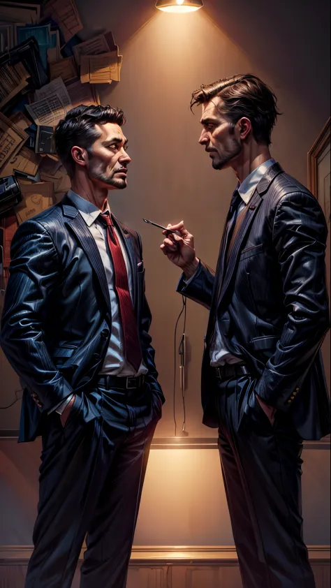 two men in suits standing next to each other, e pic portrait of menacing, epic portrait illustration, epic ilustration, epic dig...