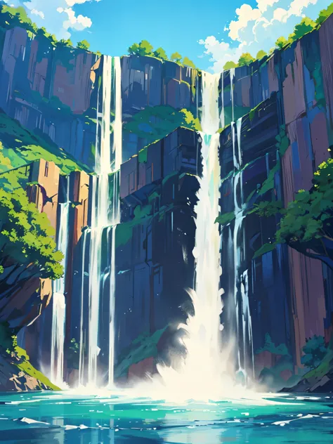 Beautiful huge waterfall with clear sky