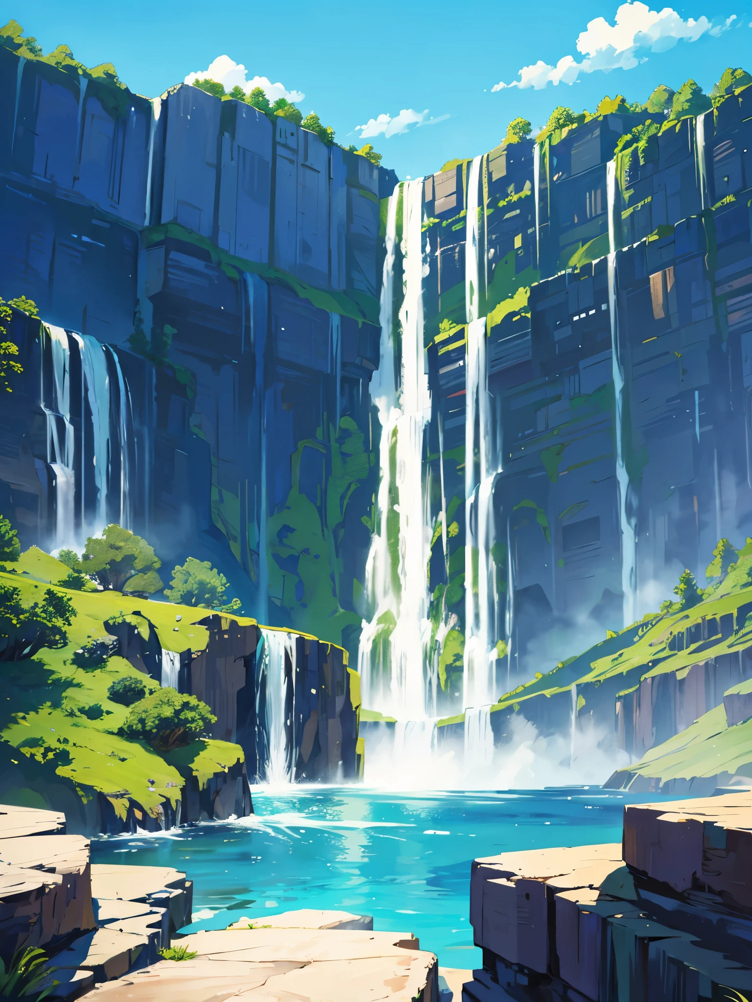 Beautiful huge waterfall with clear sky