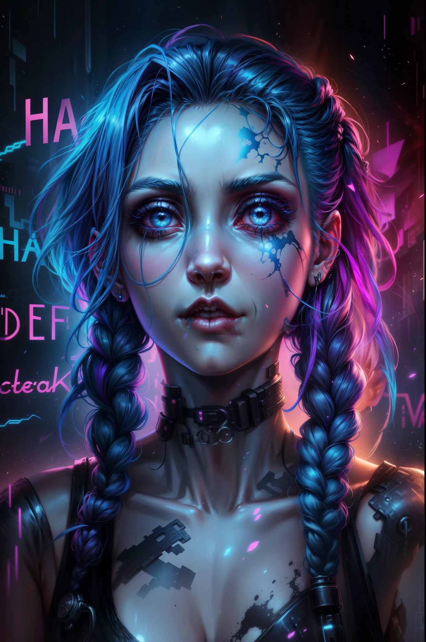 hay una pintura digital de una mujer con cabello azul, estilo de arte ciberpunk, Arte digital detallado 4k, Arte digital 4k muy detallado, estilo artístico cyberpunk, pintura digital ciberpunk, arte digital del anime cyberpunk, obra de arte digital 4k, arte con temática cyberpunk, 8k fondo de pantalla hd arte digital, arte digital 4k, Arte Digital 4K, estilo de arte digital, impresionante ilustración digital