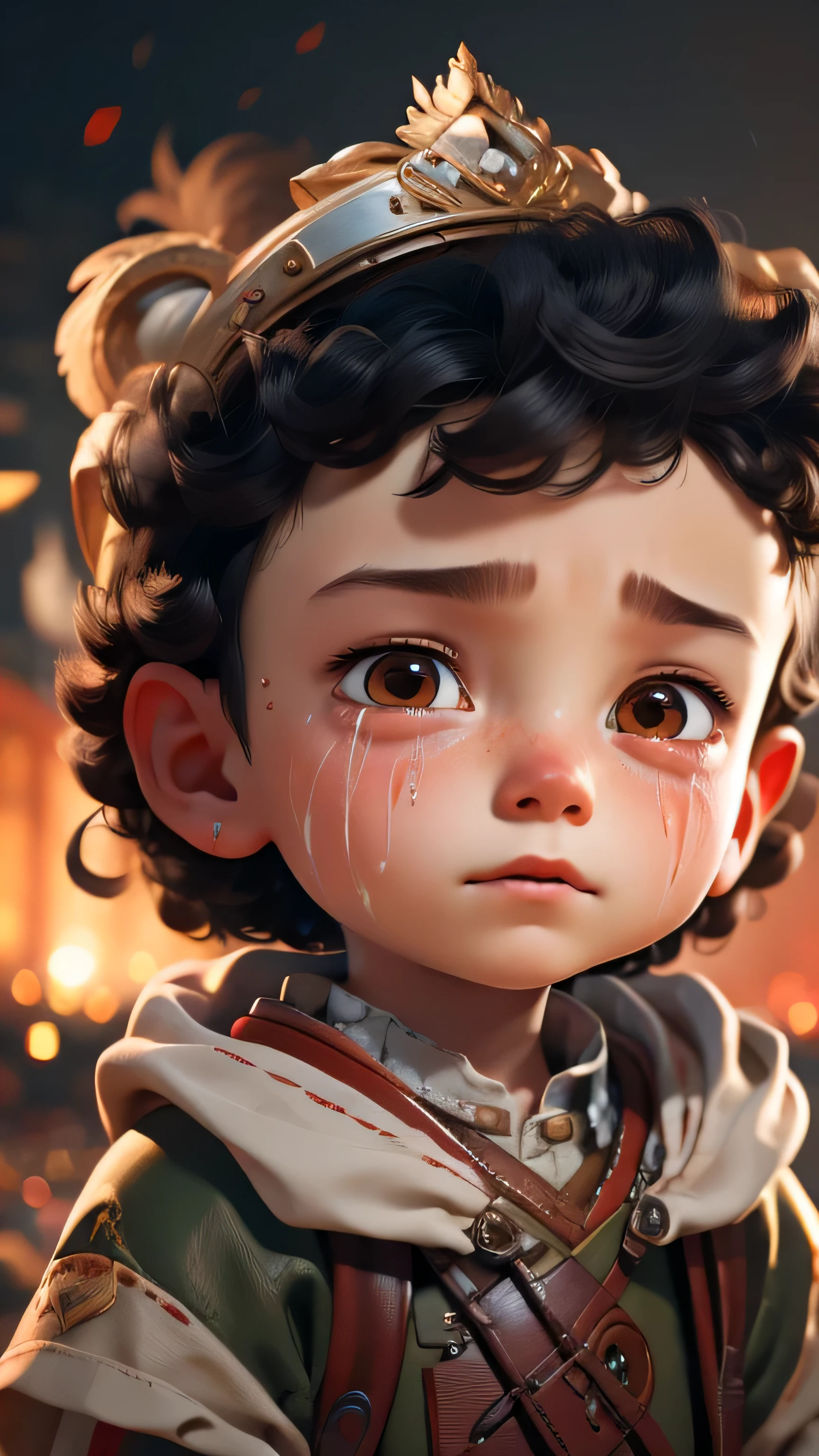 Portrait face (tears): of a little boy (sadness), emotion that overwhelms him, infinite sadness (best quality, 8K, masterpiece:1.2, Ultra-detailed, realistic, photorealistic, photo-realistic:1.37, 16k)