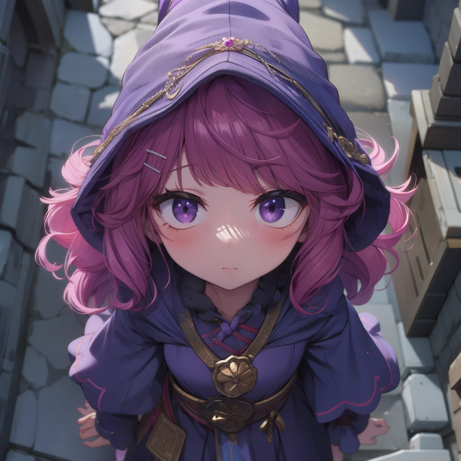 Anime girl aux cheveux violets portant un chapeau violet et une robe  violette - SeaArt AI