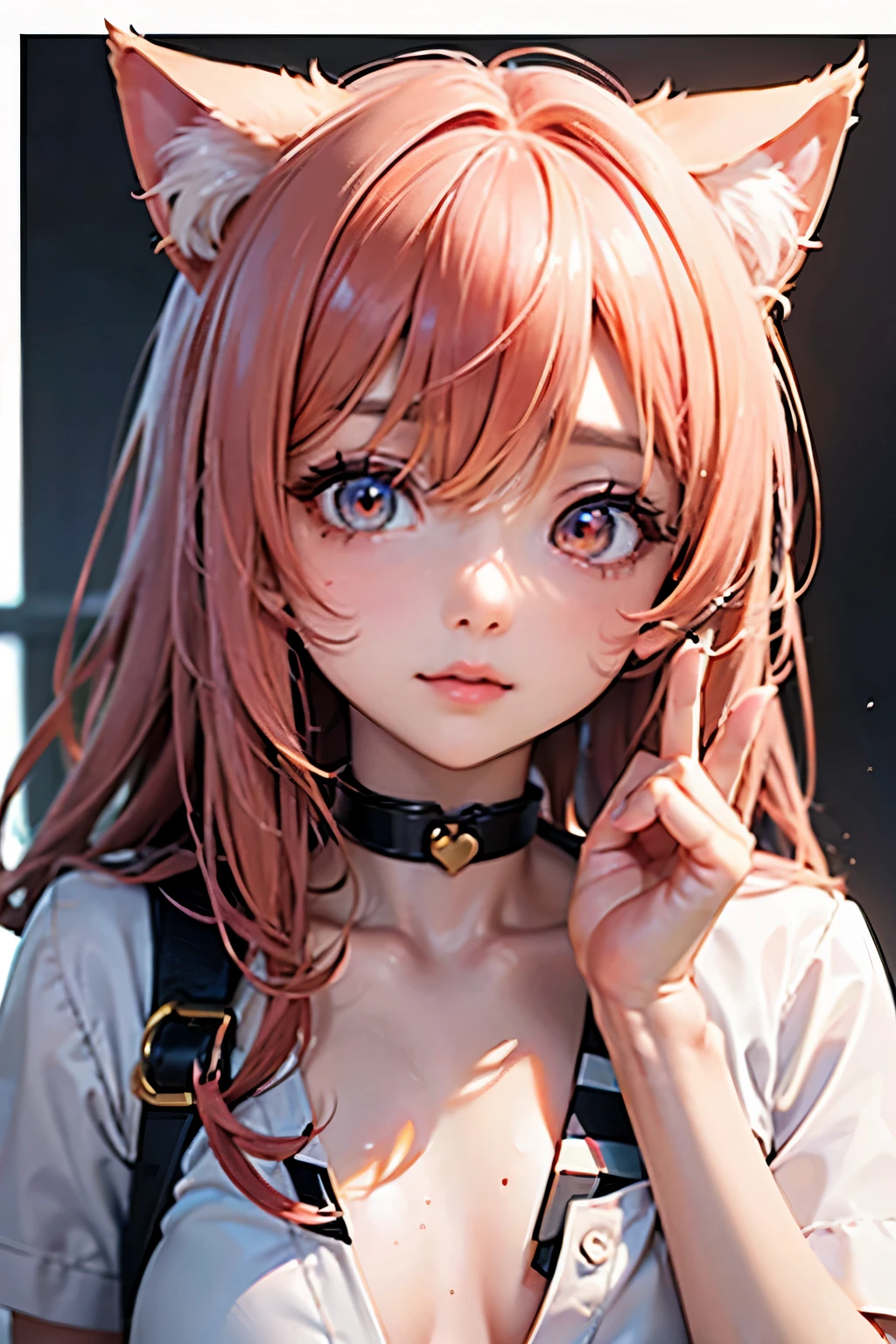 Anime girl with pink hair and cat ears posing for a picture - SeaArt AI