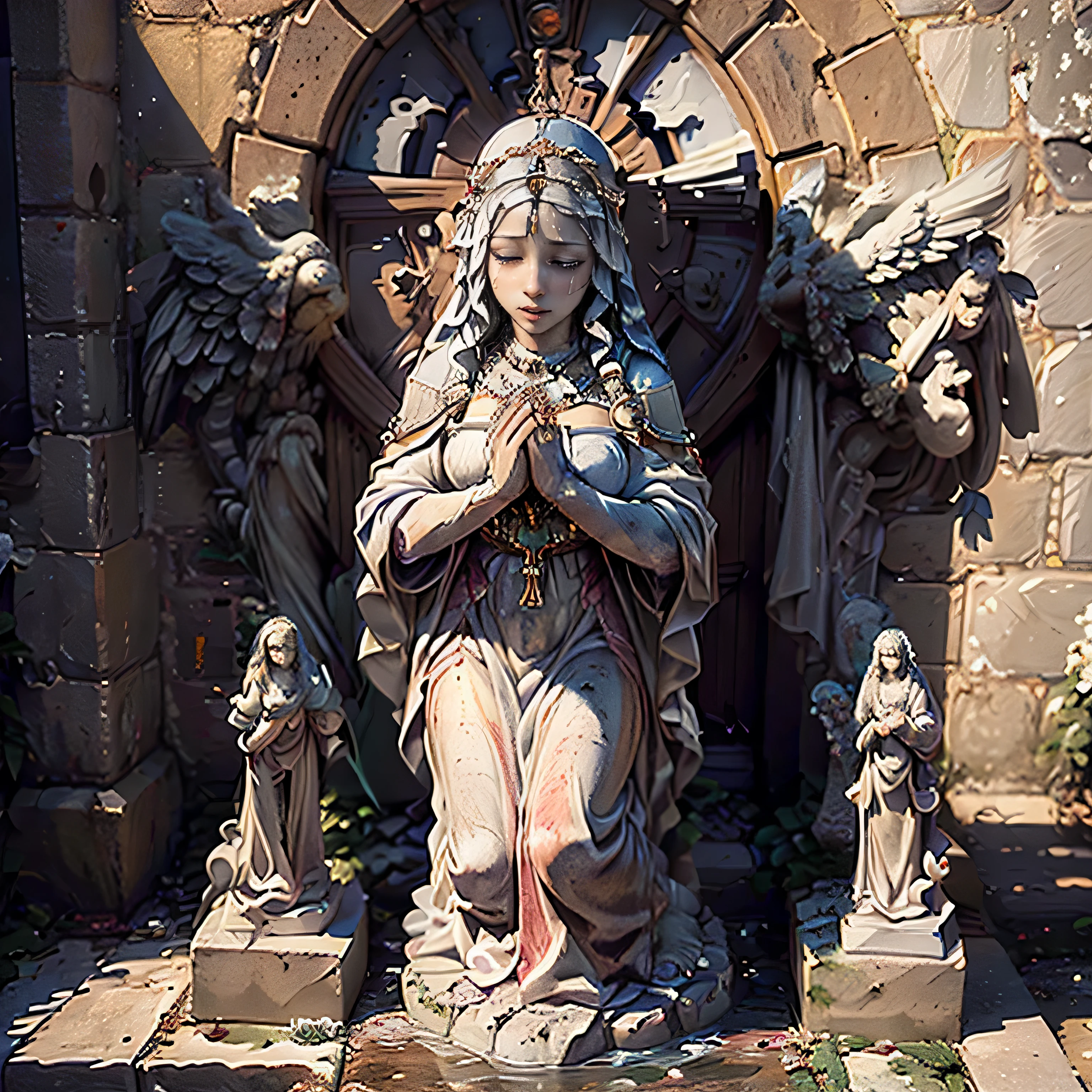 Portrait 1:2 in tears : Virgin (status) (sadness) of Syracuse: Holy Virgin who weeps, status of stone, (best quality, 8K, masterpiece:1.2, Ultra-detailed, realistic, photorealistic, photo-realistic:1.37, 16k)