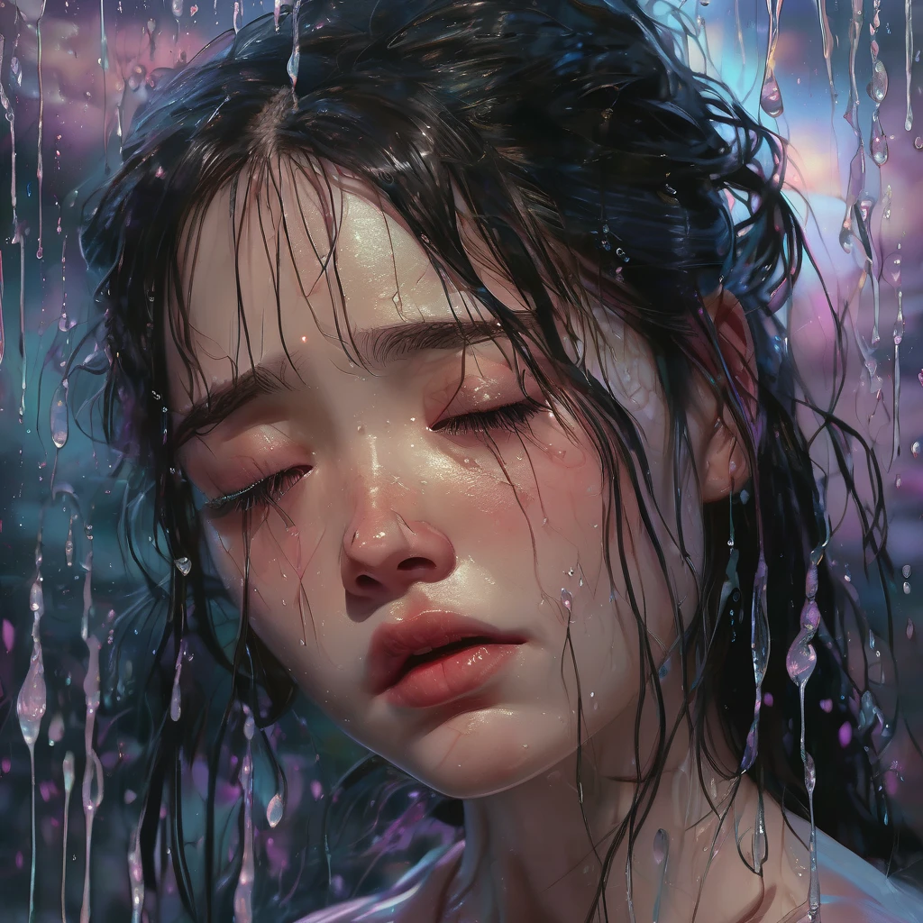 crying,aesthetic,extremely detailed,teary eyes,rosy cheeks,soaked lashes,emotional expression,intense sadness,dripping tears,true-to-life textures,highly refined details,dramatic lighting,seamless blending of colors,vibrant hues,artistic composition,layered brushstrokes,emotive brushwork,realistic water droplets,breathtaking realism,masterful craftsmanship,haunting beauty,evocative atmosphere,highly emotional scene,silent sorrow,stark contrast,moody ambiance,endless depth,luminous glow,shimmering highlights,subtle shadows,intimate close-up,precise contours,striking emotion,fluid brush movements,touching portrayal,painstaking attention to detail,aesthetically pleasing,heart-wrenching,deeply moving artistry