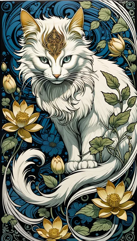 feline animal painting, Aleksi Briclotlotus flower, in style of Aaron Horkey, detailed