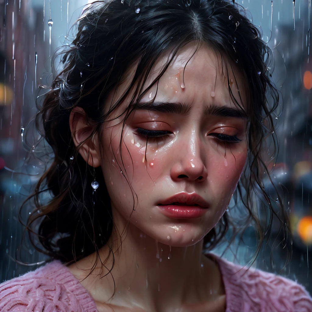 crying,aesthetic,extremely detailed,teary eyes,rosy cheeks,soaked lashes,emotional expression,intense sadness,dripping tears,true-to-life textures,highly refined details,dramatic lighting,seamless blending of colors,vibrant hues,artistic composition,layered brushstrokes,emotive brushwork,realistic water droplets,breathtaking realism,masterful craftsmanship,haunting beauty,evocative atmosphere,highly emotional scene,silent sorrow,stark contrast,moody ambiance,endless depth,luminous glow,shimmering highlights,subtle shadows,intimate close-up,precise contours,striking emotion,fluid brush movements,touching portrayal,painstaking attention to detail,aesthetically pleasing,heart-wrenching,deeply moving artistry