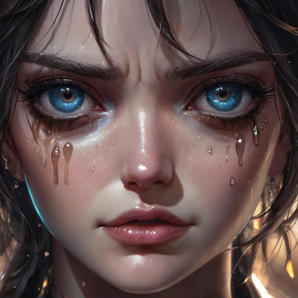 choro, estética, extremamente detalhado, olhos chorando, Swynnarchild, fantasia negra, Retrato, Altamente detalhado, pintura digital, arte conceitual, foco nitído, ilustração, arte de artgerm e greg rutkowski e magali villeneuve