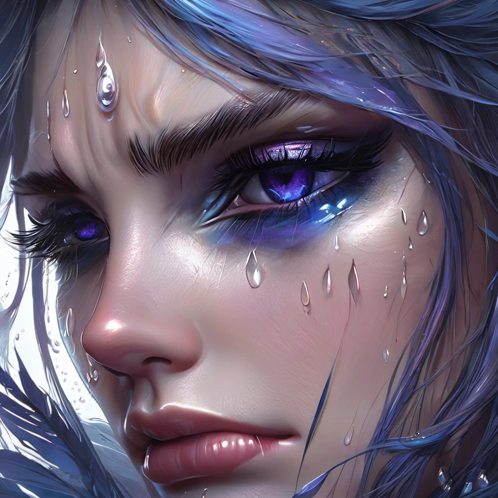 choro, estética, extremamente detalhado, olhos chorando, Swynnarchild, fantasia negra, Retrato, Altamente detalhado, pintura digital, arte conceitual, foco nitído, ilustração, arte de artgerm e greg rutkowski e magali villeneuve