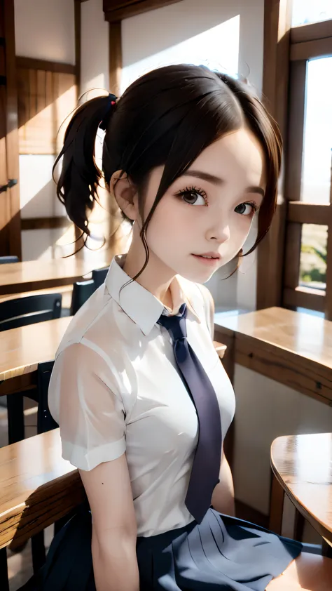 (table top, highest quality:1.2), 8K, 15 years old, 85mm, official art, Raw photo, absurd, white dress shirt, cute face, close, ...
