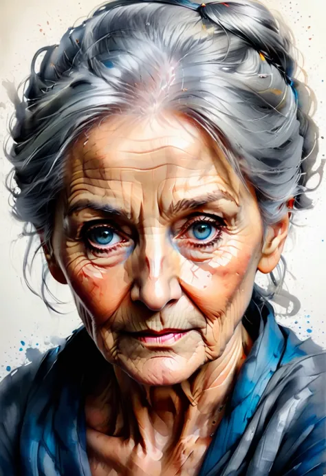 (best quality, ultra-detailed),one piece, old woman , crayng ,haighly detailed portret, traditional oil painting,wise-looking ey...
