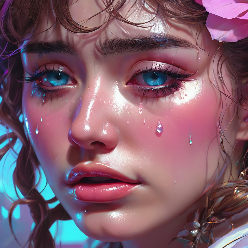 crying, aesthetic, extremely detailed, Crying eyes, sweet, vaporwave aesthetic, synthwave, digital painting, artstation, concept art, smooth, sharp focus, illustration, art by artgerm and greg rutkowski and alphonse mucha