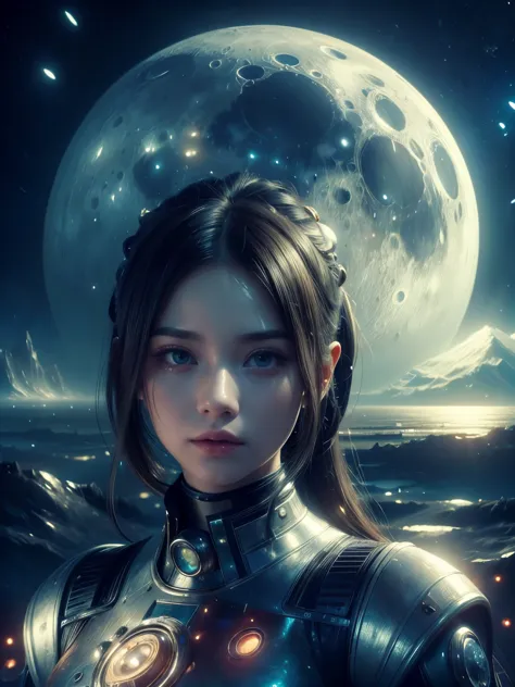 (high quality), (masterpiece), (detailed), 8k, hyper-realistic portrayal of a futuristic (1girl1.2), japanese character in a lun...