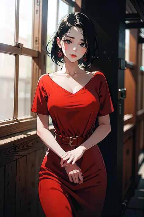 Beautiful mature woman  ,red dress