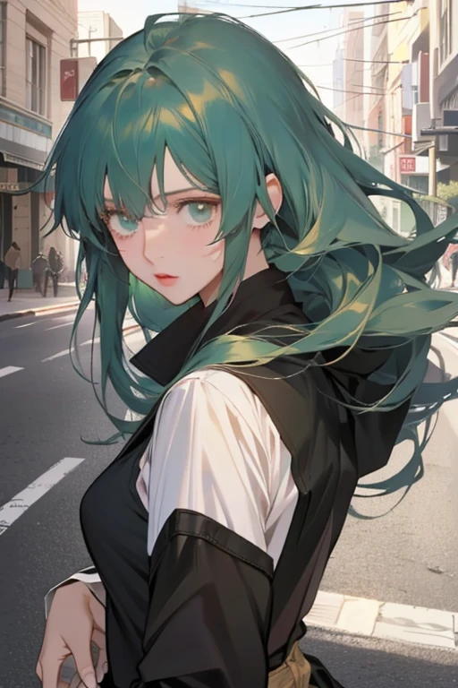 (Best quality at best,4K,8K,A high resolution,tmasterpiece:1.2),ultra - detailed,(actual,realisticlying,Photorealistic:1.37),Anime girl posing in bikini on the street, of anime girls, Cute girl with anime visuals,  and elegant , smooth anime cg art, animemanga girl, Long haired green hair anime girl, Beautiful anime boy, attractive anime girls, style of anime, anime goddess, anime visual of a young woman, Anime art style from Pixiv, , vivd colour, dynamic lighting