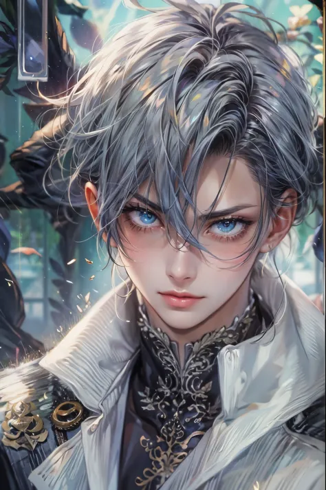 ((Best quality)), ((masterpiece)), (detailed), ((perfect face)), ((halfbody)) chrollo lucilfer in detailed scenery background 