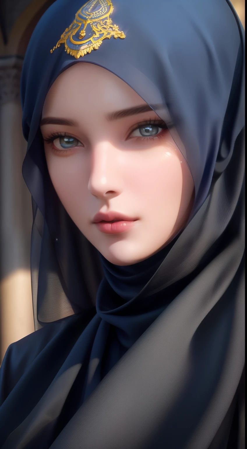 1girl, solo, beautiful face, high detailed realistic eyes, double eyelids, high detailed realistic pupils, (upon body from head to waist:1.36), (wearing hijab:1.37), (moslem headscarf:1.37), reading glasses, sitting alone on a long chair, amazing mosque park background, taj mahal, best quality, masterpiece, highres, black and white moslem female dress, Beautiful face, (upon body from head to waist:1.35), tyndall effect, photorealistic, dark studio, two tone lighting, 8k uhd, dslr, soft lighting, high quality, volumetric lighting, candid, Photograph, high resolution, 4k, 8k, Bokeh, (hyperrealistic girl), (illustration), (high resolution), (extremely detailed), (best illustration), (beautiful detailed eyes), (best quality), (ultra-detailed), (masterpiece), (wallpaper), (photorealistic), (natural light), (rim lighting), (detailed face), (high detailed realistic skin face texture), (anatomically correct), (heterochromic eyes), (detailed eyes), (sparkling eyes), (dynamic pose), (hair completely covered by the hijab:1.35), looking to viewer