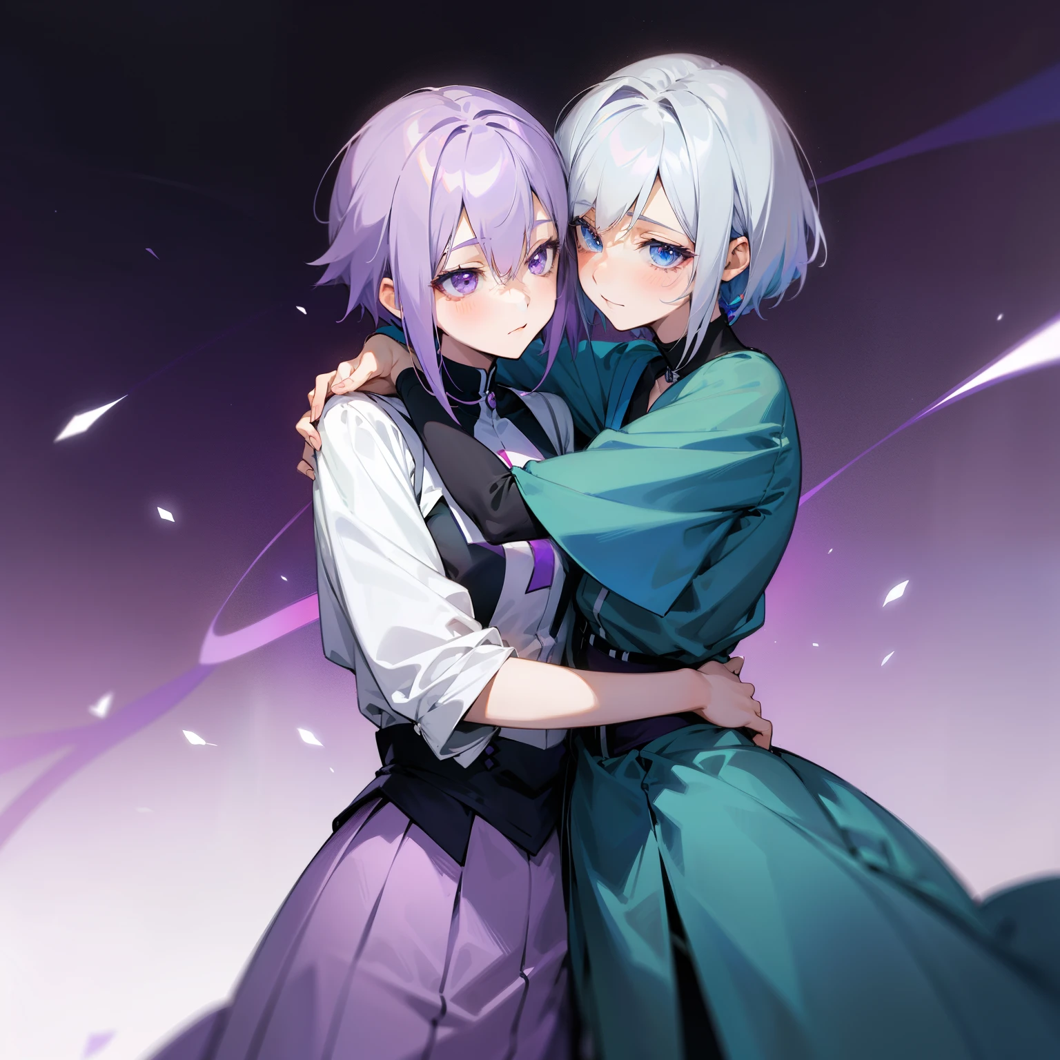 Anime couple hugging each other in front of a purple background - SeaArt AI