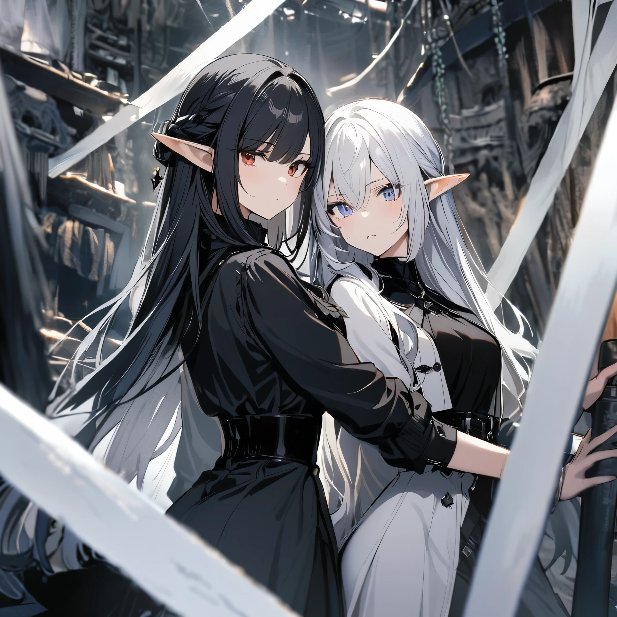 Anime characters dressed in black and white posing for a picture - SeaArt AI