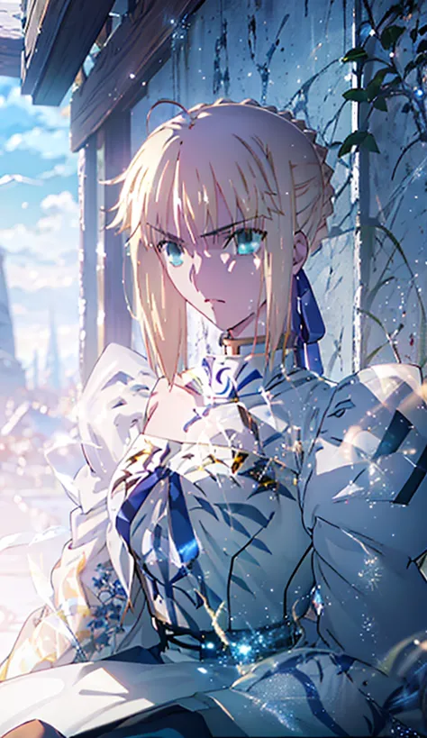 best quality, masterpiece, high resolution, alone, {know_fate night ufotable:0.90}, 1 girl,, only_shoulder, , white_skirt,yellow...