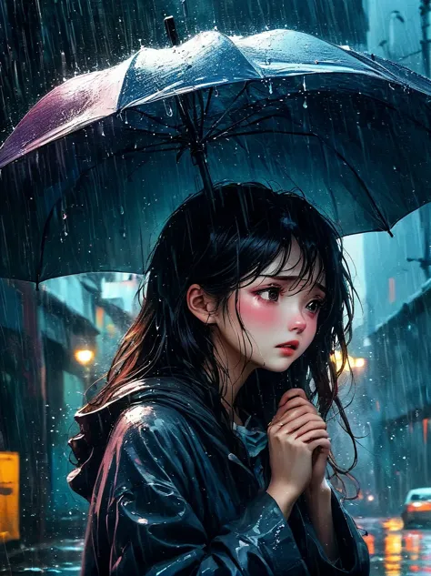 in the cold rain，A girl stands alone in a deserted place，Her figure looked particularly desperate。The rain hit her mercilessly，但...