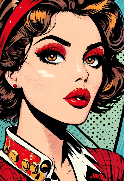 close up, portrait of secretaria sexy con estilo pop art, plano entero, la protagonista es lola, a flawless looking woman with b...