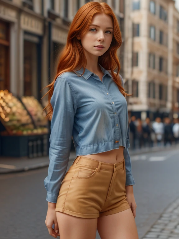 (masterpiece, best quality:1.2), ((1 girl, solo)), irish, slim, beautiful redhead, long ginger hair, (standing), plain gray background, masterpiece, HD high quality, 8K ultra high definition, ultra definition,